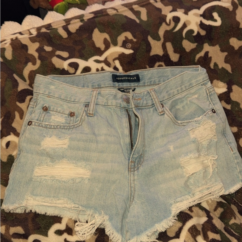 Aeropostale Faded Blue Ripped Jean Shorts